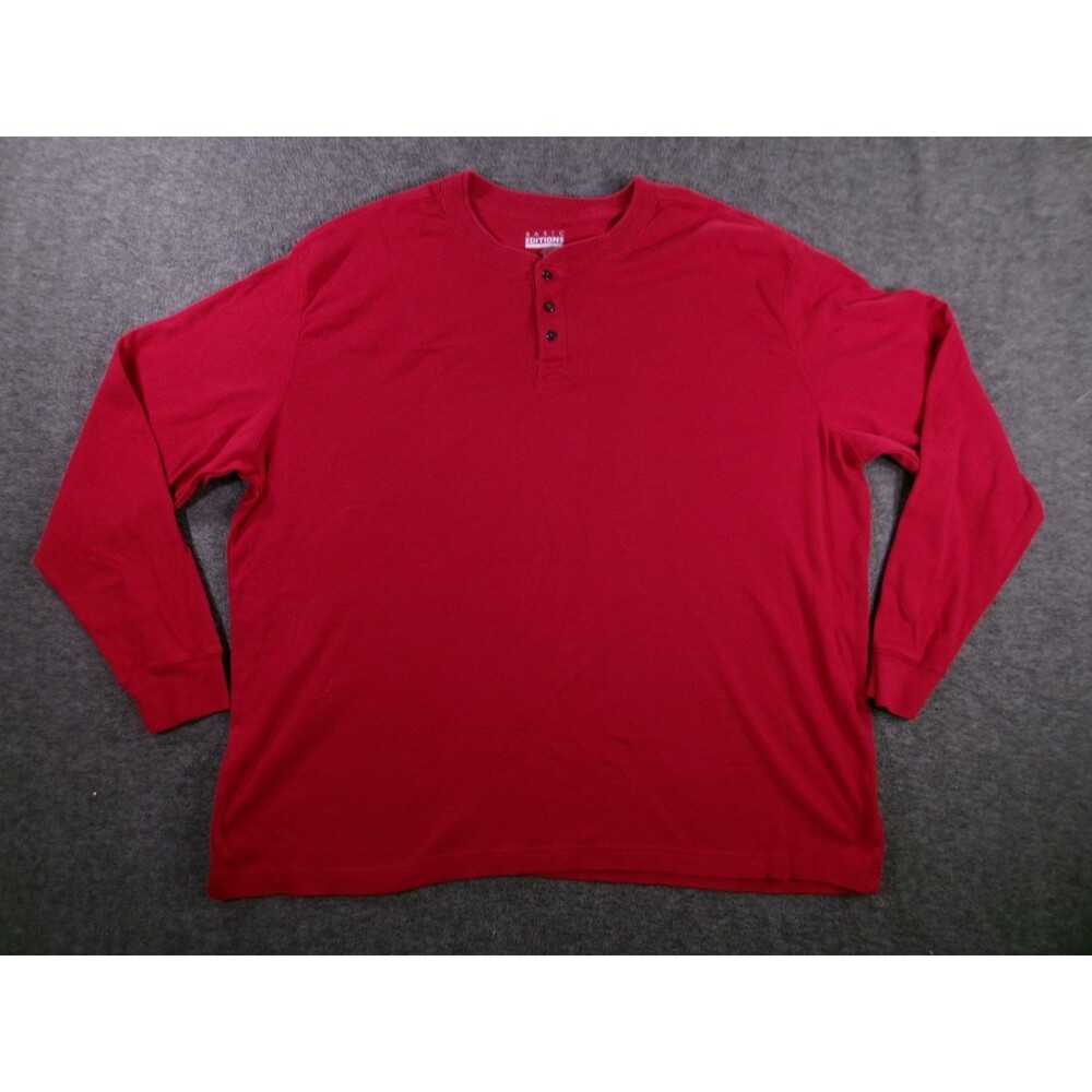 Basic Editions Shirt Men XXL Red Henley Classic Causal Outdoor Long Sleeve